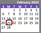 District School Academic Calendar for Shady Dell Early Childhood Ctr for February 2022