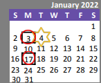 District School Academic Calendar for Weller ELEM. for January 2022