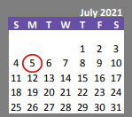 District School Academic Calendar for Juvenile Justice CTR. for July 2021