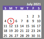 District School Academic Calendar for Weaver ELEM. for July 2021