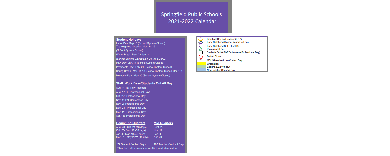 District School Academic Calendar Key for Glendale High