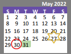 District School Academic Calendar for Wilson's Creek 5-6 INTER. CTR. for May 2022