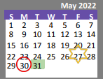 District School Academic Calendar for Sequiota ELEM. for May 2022