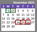 District School Academic Calendar for Westport ELEM. for November 2021