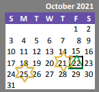 District School Academic Calendar for Bowerman ELEM. for October 2021