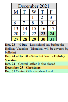 District School Academic Calendar for Mary M Lynch for December 2021