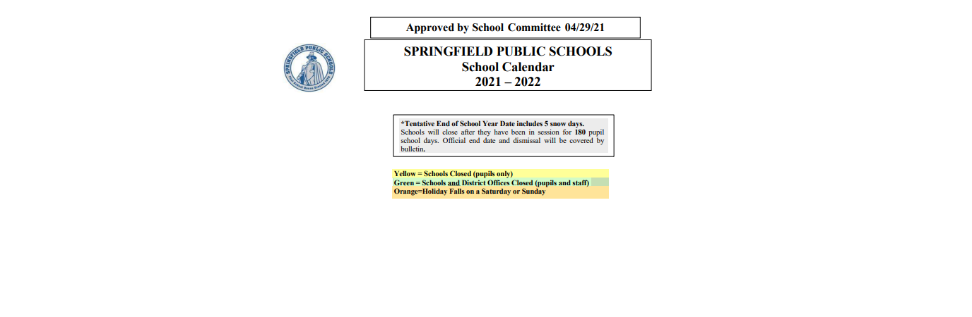 District School Academic Calendar Key for Springfield Academy For Excellence