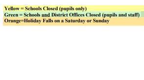 District School Academic Calendar Legend for Kensington Avenue