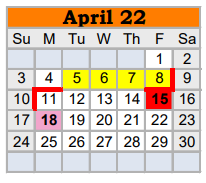 District School Academic Calendar for Springtown Elementary for April 2022