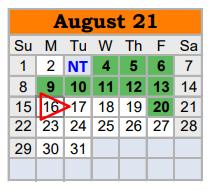 District School Academic Calendar for Springtown Middle for August 2021