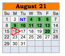 District School Academic Calendar for Springtown Reno Elementary for August 2021