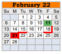 District School Academic Calendar for Springtown Intermediate School for February 2022