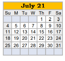 District School Academic Calendar for Springtown Intermediate School for July 2021