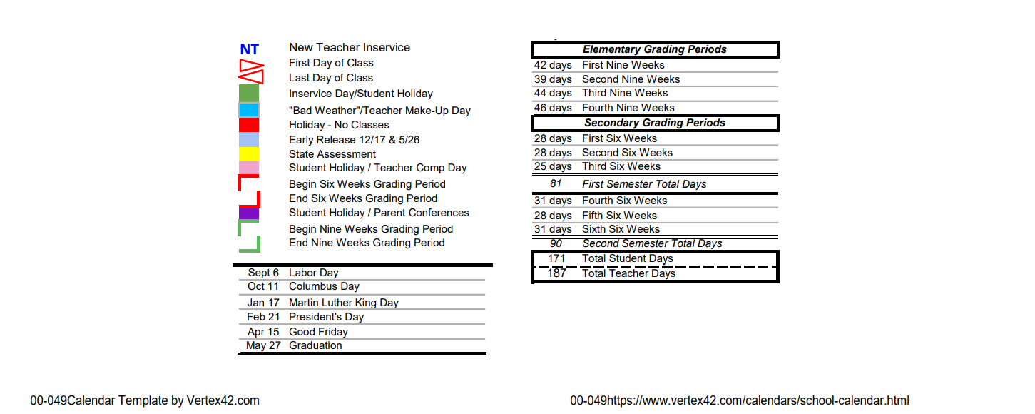 District School Academic Calendar Key for Springtown Elementary