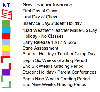 District School Academic Calendar Legend for Springtown Watson El