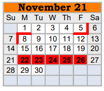 District School Academic Calendar for Springtown Middle for November 2021