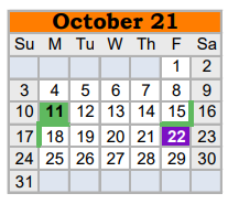 District School Academic Calendar for Springtown Middle for October 2021