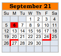 District School Academic Calendar for Springtown Reno Elementary for September 2021