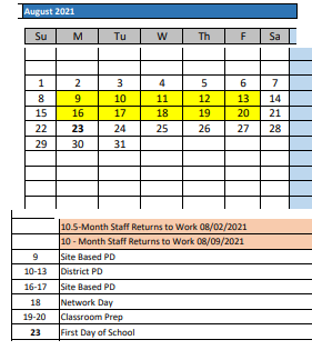 District School Academic Calendar for Clark ELEM. for August 2021