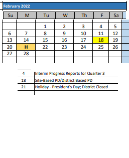 District School Academic Calendar for Simmons ELEM. for February 2022