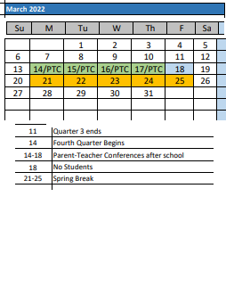 District School Academic Calendar for Yeatman-liddell PREP. JR. High for March 2022