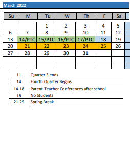 District School Academic Calendar for Lift For Life Academy for March 2022