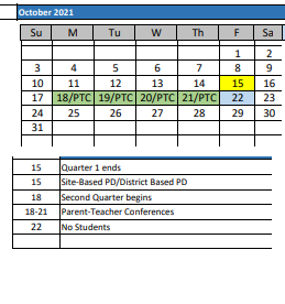 District School Academic Calendar for Cardinal Glennon Hospital for October 2021