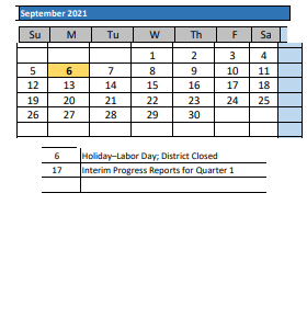 District School Academic Calendar for Roosevelt 9th Grade CTR. for September 2021