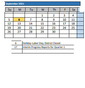 District School Academic Calendar for Webster Middle for September 2021