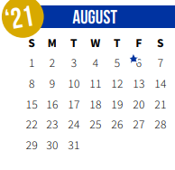District School Academic Calendar for Slidell Junior High School for August 2021