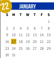 District School Academic Calendar for Folsom Junior High School for January 2022