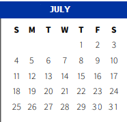 District School Academic Calendar for Woodlake Elementary School for July 2021