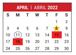 District School Academic Calendar for Stafford Intermediate School for April 2022