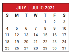 District School Academic Calendar for Stafford Intermediate School for July 2021