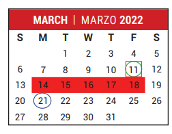 District School Academic Calendar for Stafford Intermediate School for March 2022