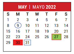 District School Academic Calendar for Stafford Adjustment Center for May 2022