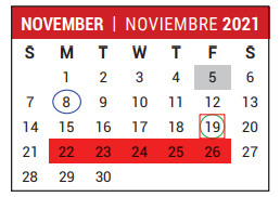 District School Academic Calendar for Fort Bent Co Alter for November 2021