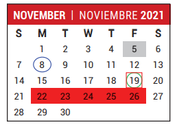 District School Academic Calendar for Stafford Middle School for November 2021