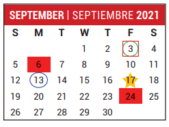 District School Academic Calendar for Stafford Primary School for September 2021