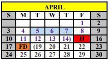 District School Academic Calendar for Oliver Elementary for April 2022