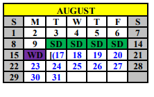 District School Academic Calendar for Oliver Elementary for August 2021