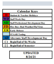 District School Academic Calendar Legend for Stamford High School