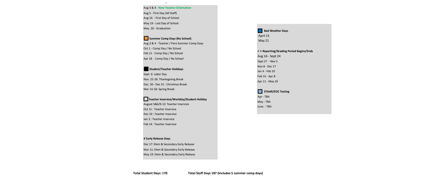 District School Academic Calendar Key for Stanton Middle