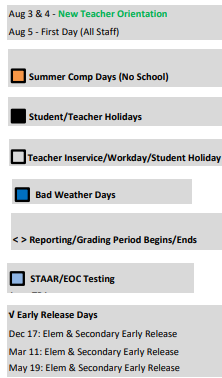 District School Academic Calendar Legend for Stanton Elementary