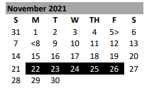 District School Academic Calendar for Stanton Elementary for November 2021