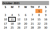 District School Academic Calendar for Stanton Elementary for October 2021