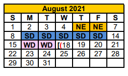 District School Academic Calendar for Stephenville J H for August 2021