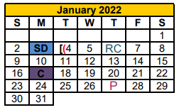 District School Academic Calendar for Stephenville J H for January 2022