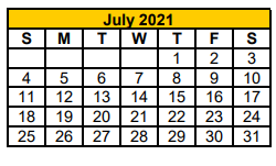 District School Academic Calendar for Central Elementary for July 2021