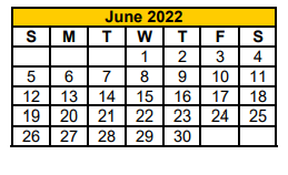 District School Academic Calendar for Stephenville J H for June 2022